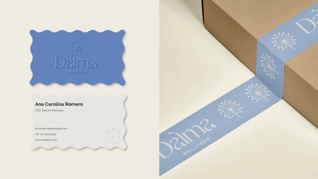 Tarjeta de presentación y cinta de empaque de Dalma
