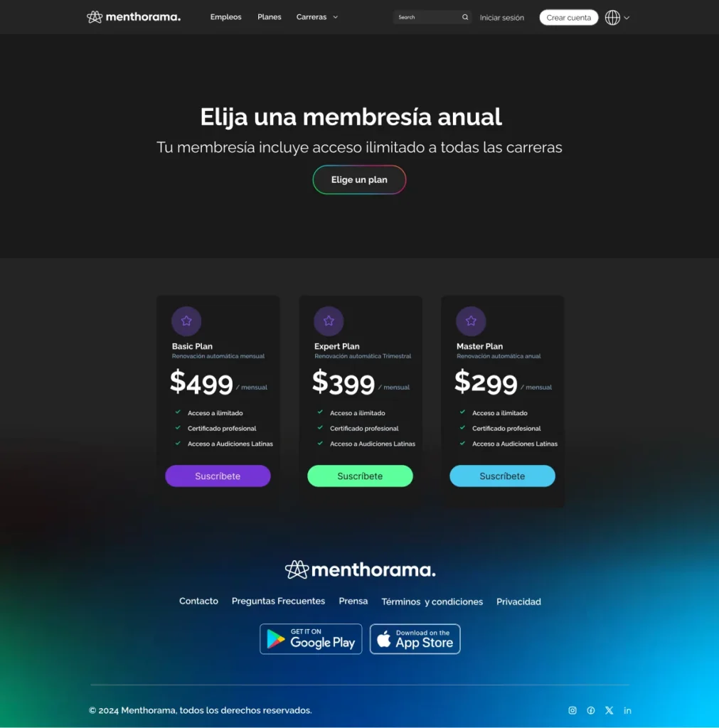 Menthorama: web membresias