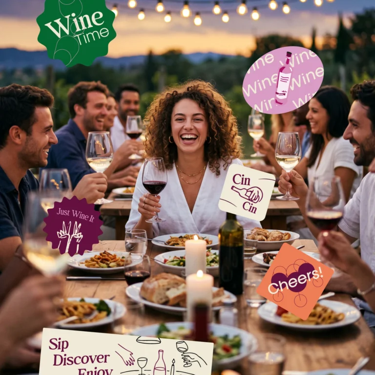 More Wine Please: cena con amigos y stickers