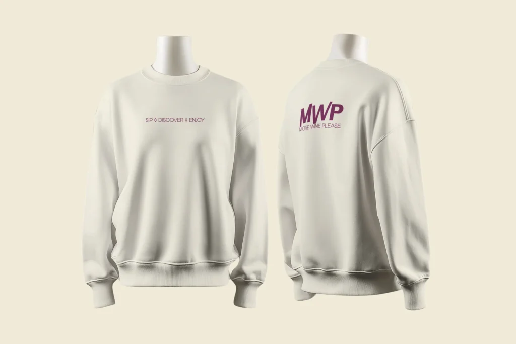 Buzo beige More Wine Please con logo MWP